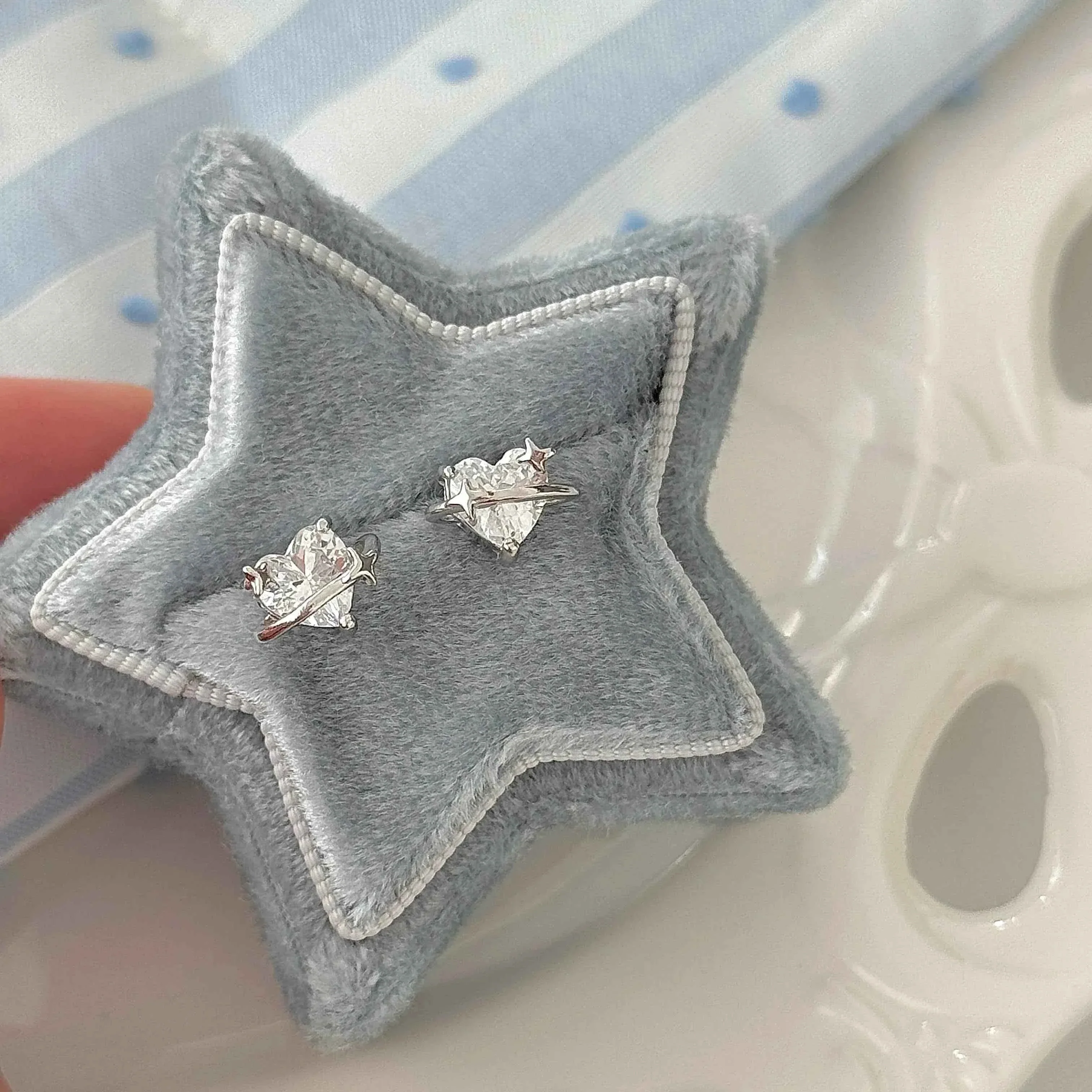 "Heart Orbit" 999 Pure Silver Heart Zircon Orbit Stud Earrings - Sweet and Unique - Image 4