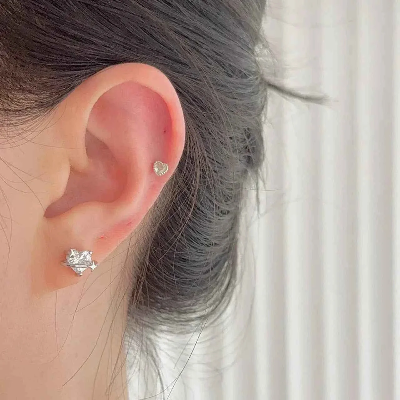 "Heart Orbit" 999 Pure Silver Heart Zircon Orbit Stud Earrings - Sweet and Unique - Image 5