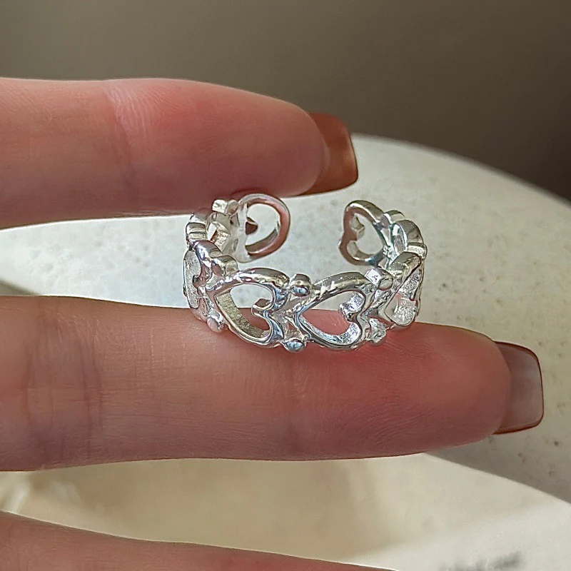 “Heart Reverie” 925 Sterling Silver Vintage Open Heart Ring - Image 3