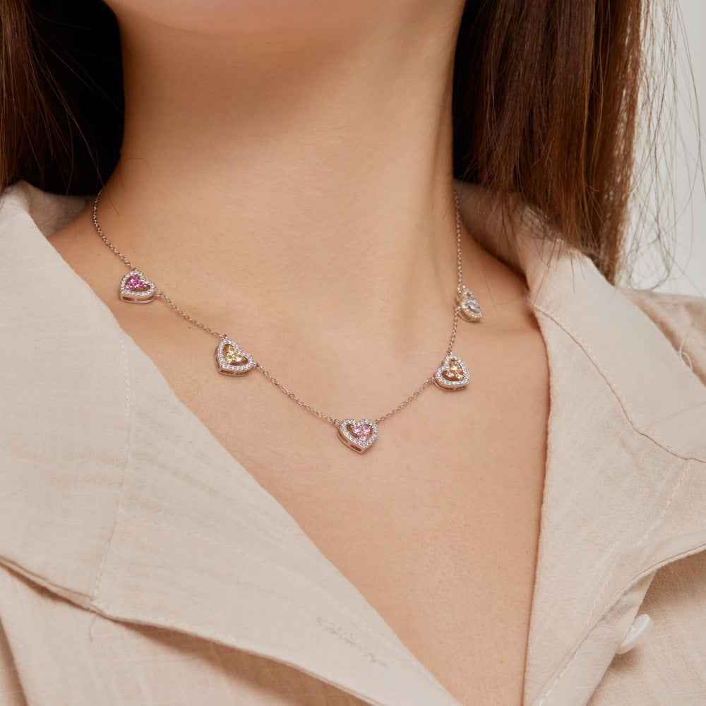 “Heart Symphony” 925 Sterling Silver Multicolor Heart Necklace - Image 2