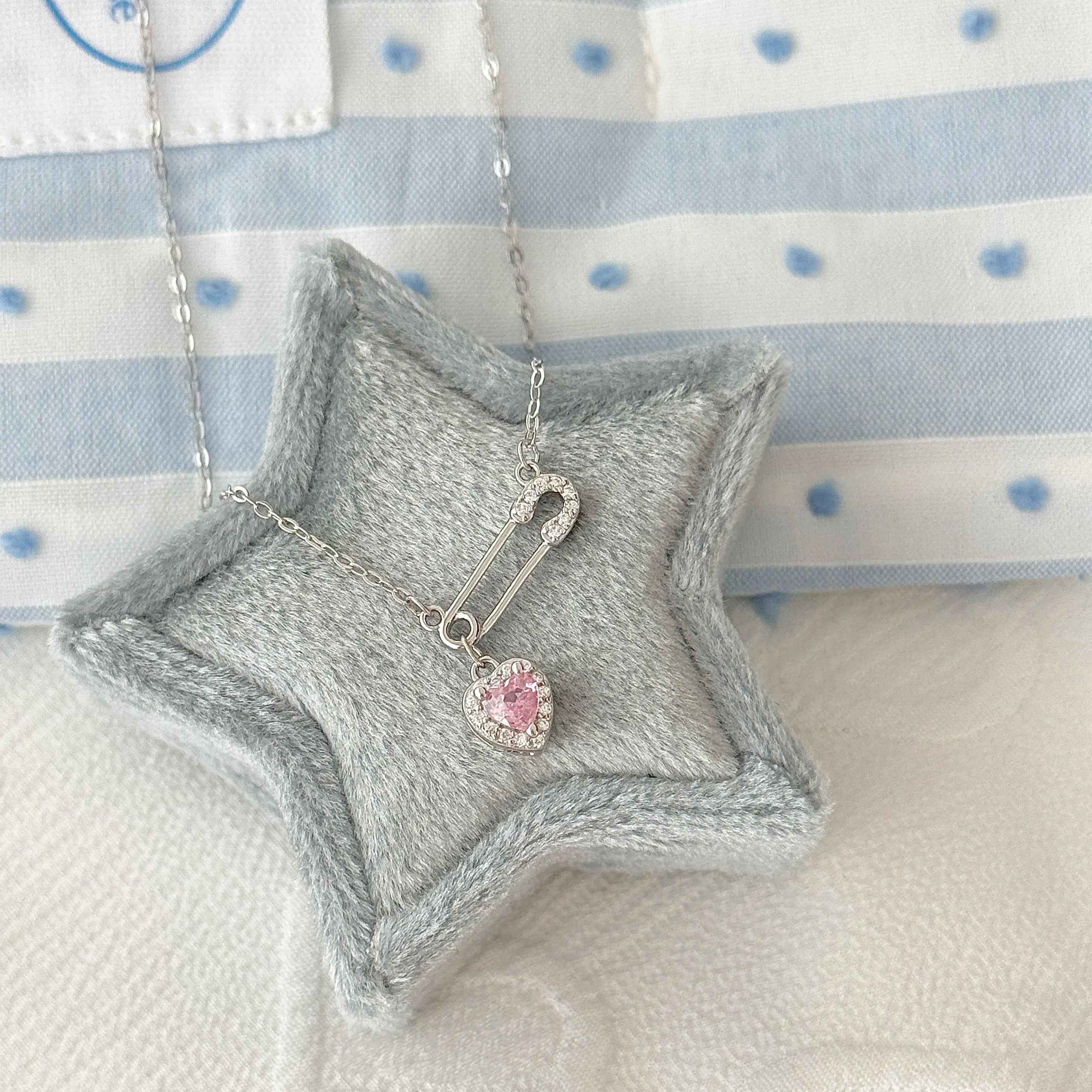 Heartfelt Connection 925 Sterling Silver Heart and Safety Pin Necklace with Pink Zircon - Unique and Charming - Image 3