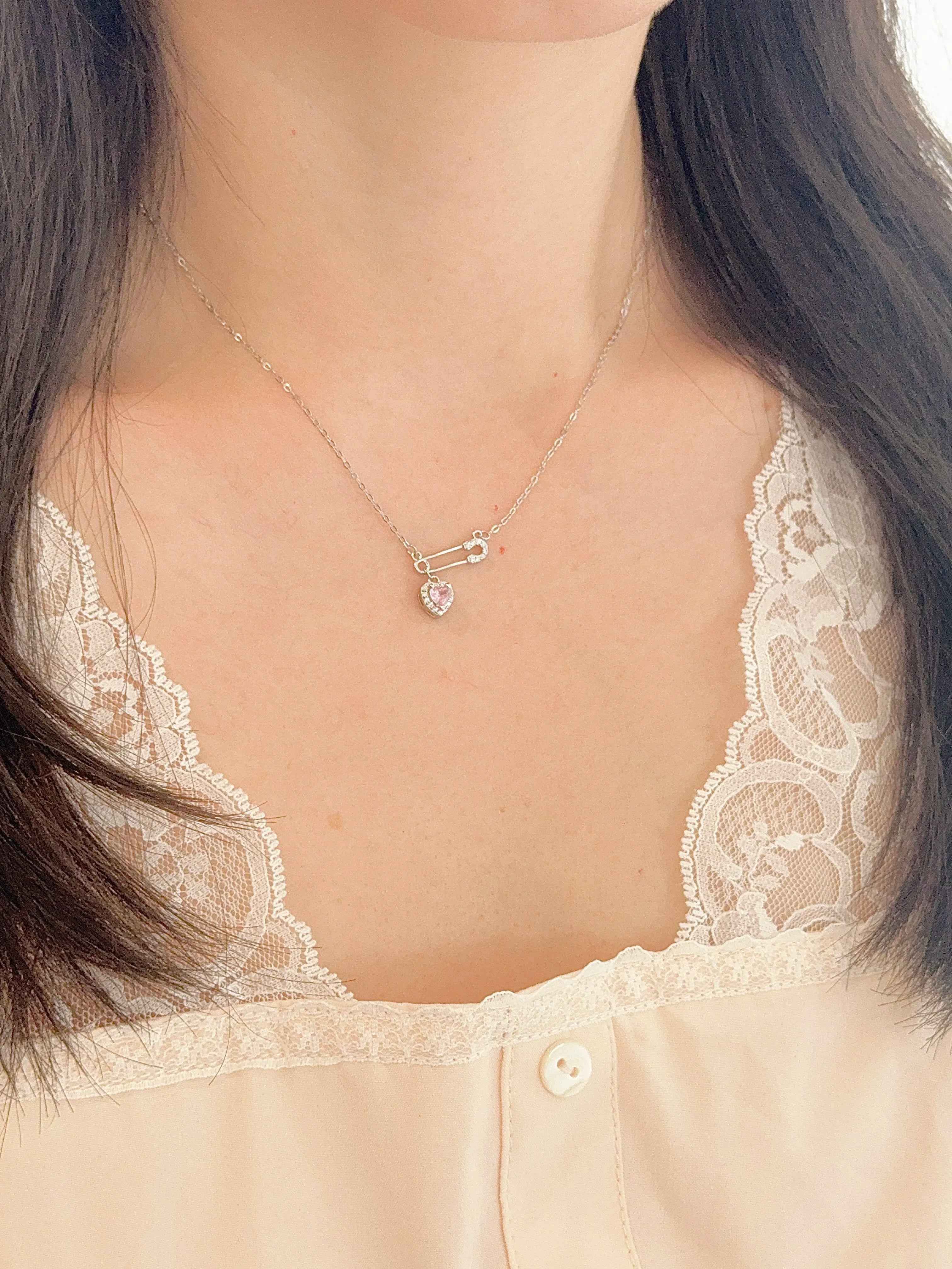 Heartfelt Connection 925 Sterling Silver Heart and Safety Pin Necklace with Pink Zircon - Unique and Charming - Image 5