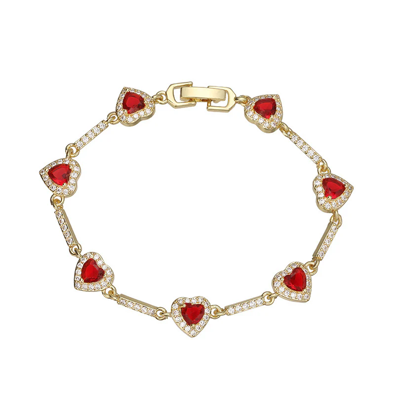 “Heartline” Gold-Tone Brass Colorful Zircon Heart Jewelry Set - Image 15