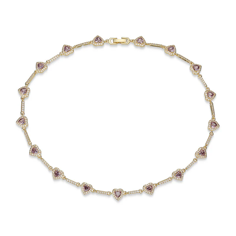 “Heartline” Gold-Tone Brass Colorful Zircon Heart Jewelry Set - Image 28