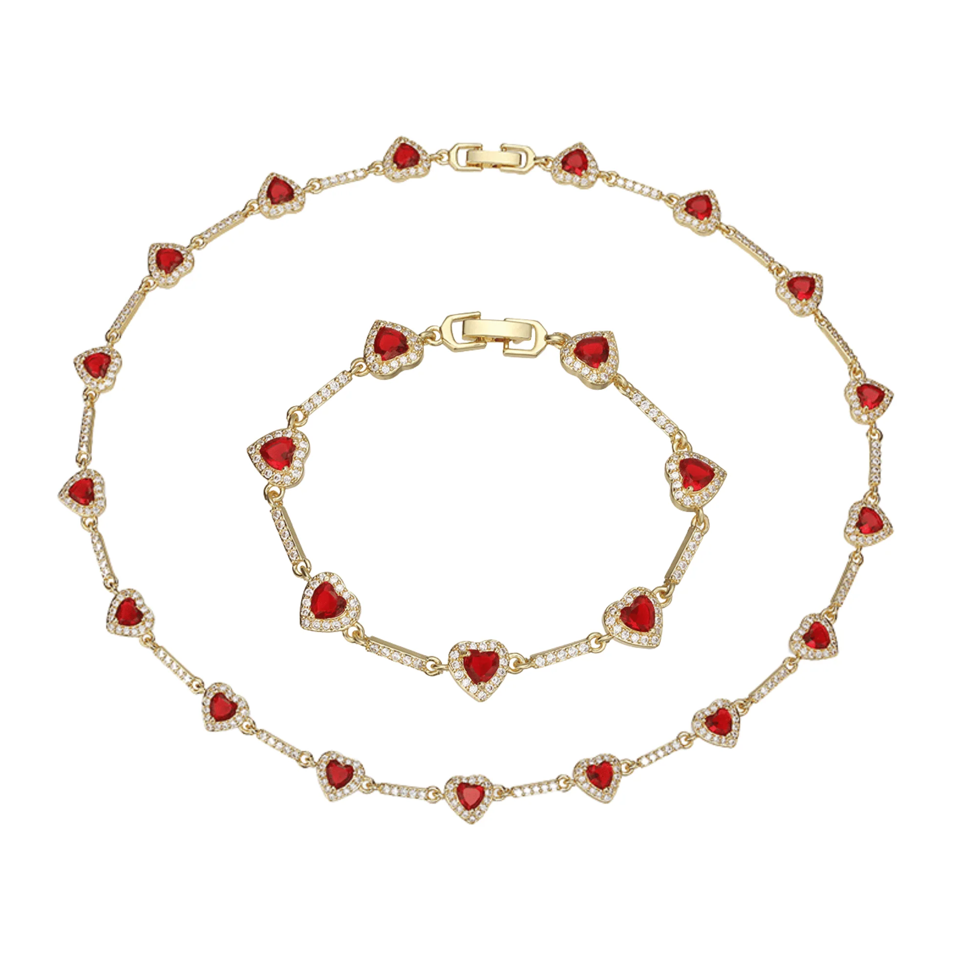 “Heartline” Gold-Tone Brass Colorful Zircon Heart Jewelry Set - Image 34