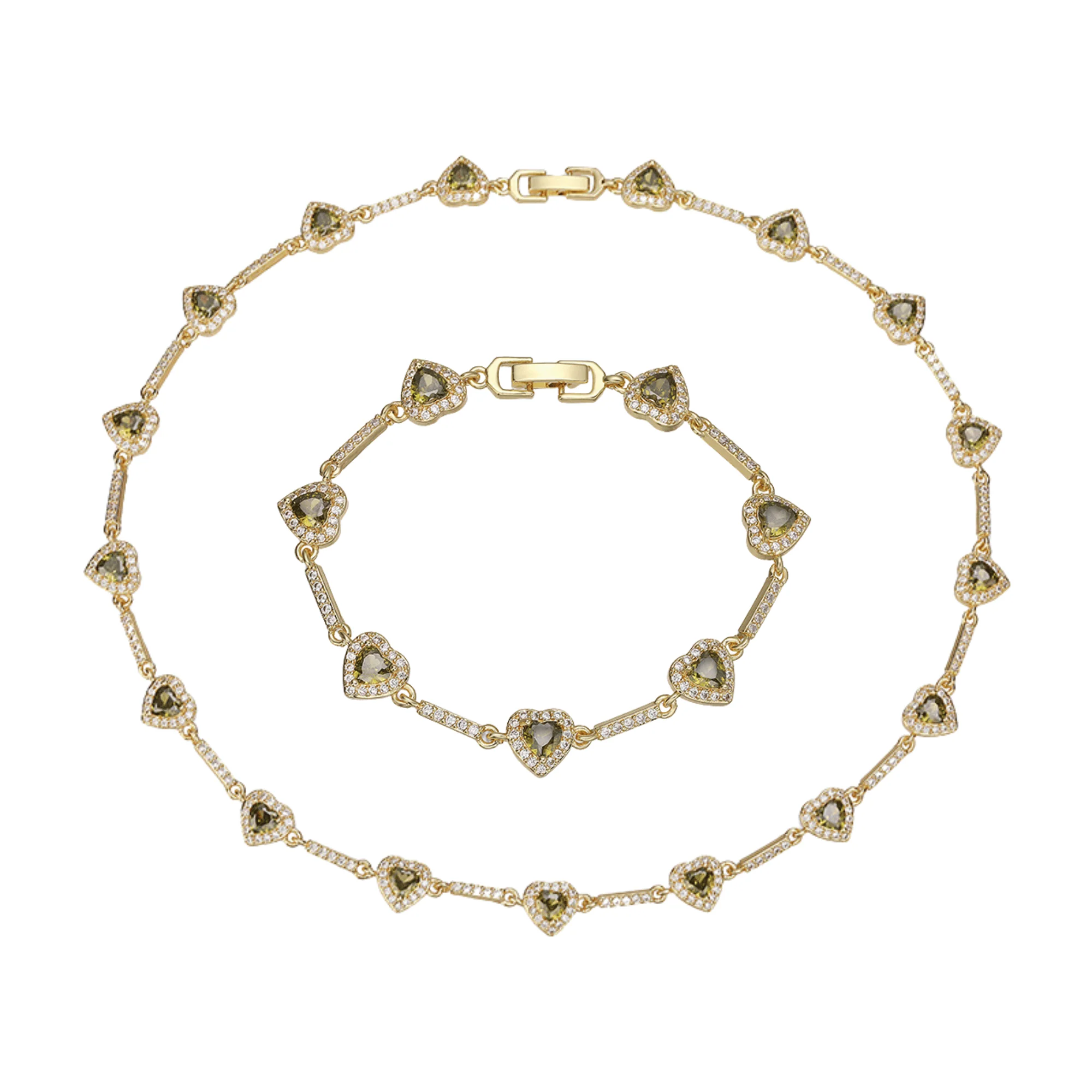 “Heartline” Gold-Tone Brass Colorful Zircon Heart Jewelry Set - Image 35