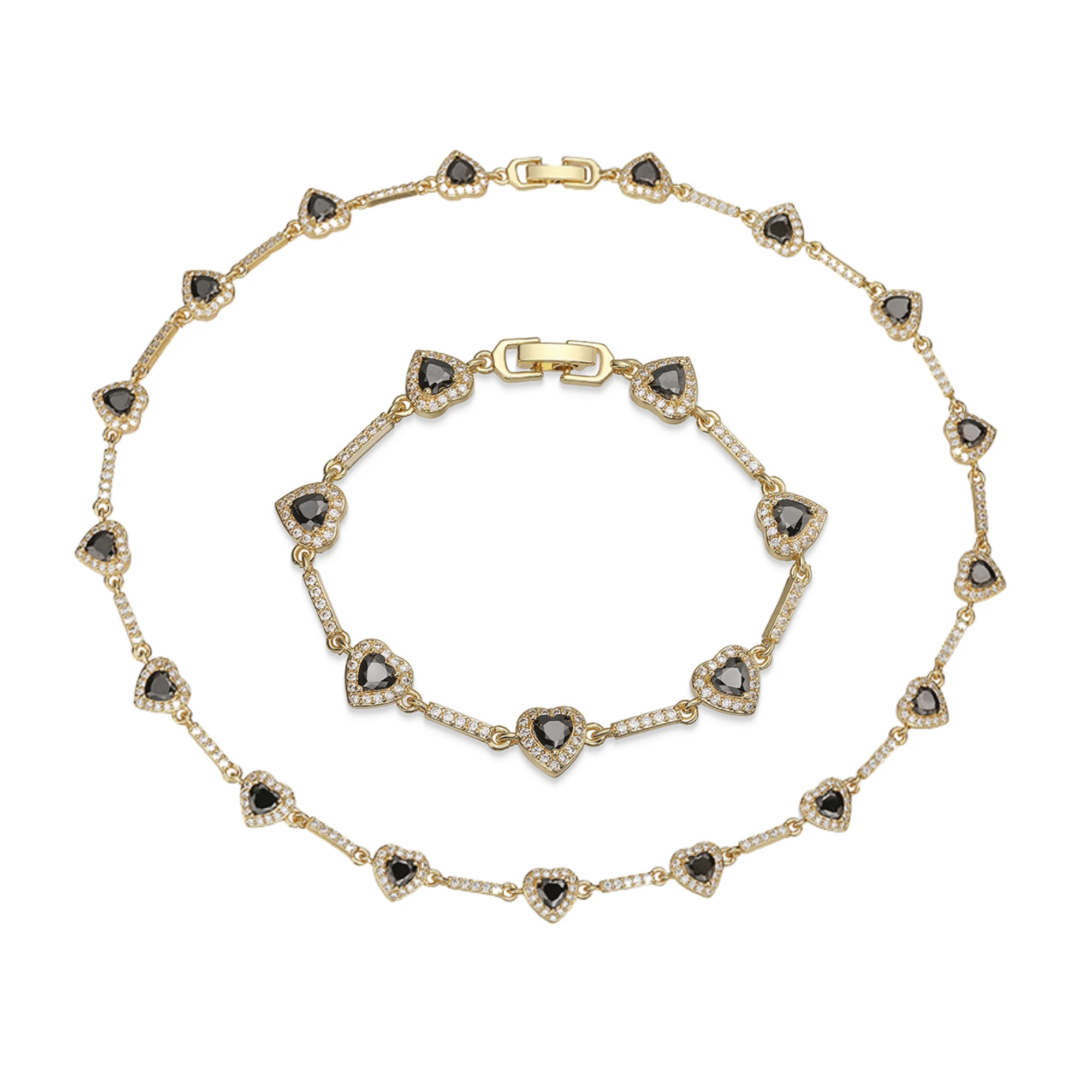 “Heartline” Gold-Tone Brass Colorful Zircon Heart Jewelry Set - Image 36
