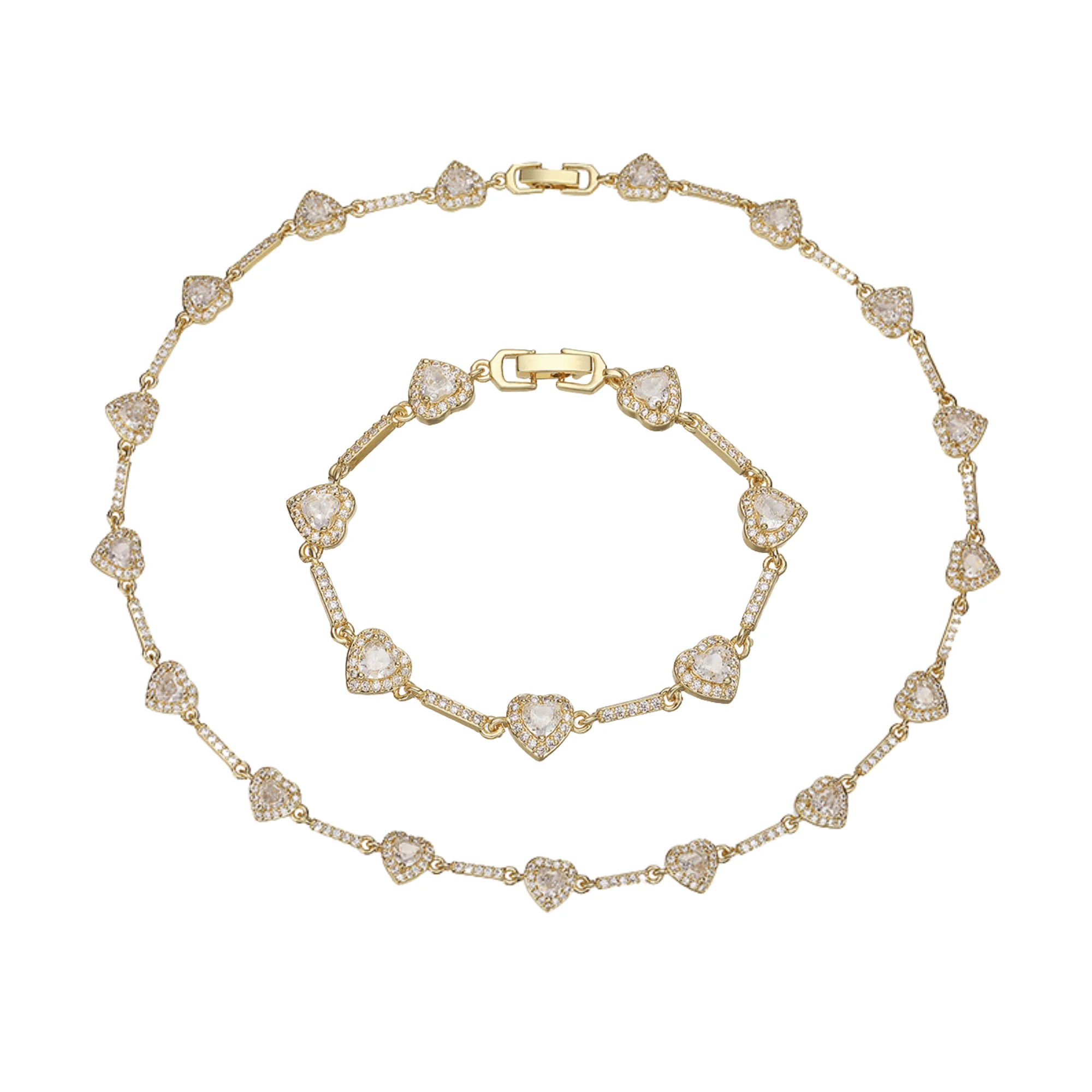 “Heartline” Gold-Tone Brass Colorful Zircon Heart Jewelry Set - Image 37