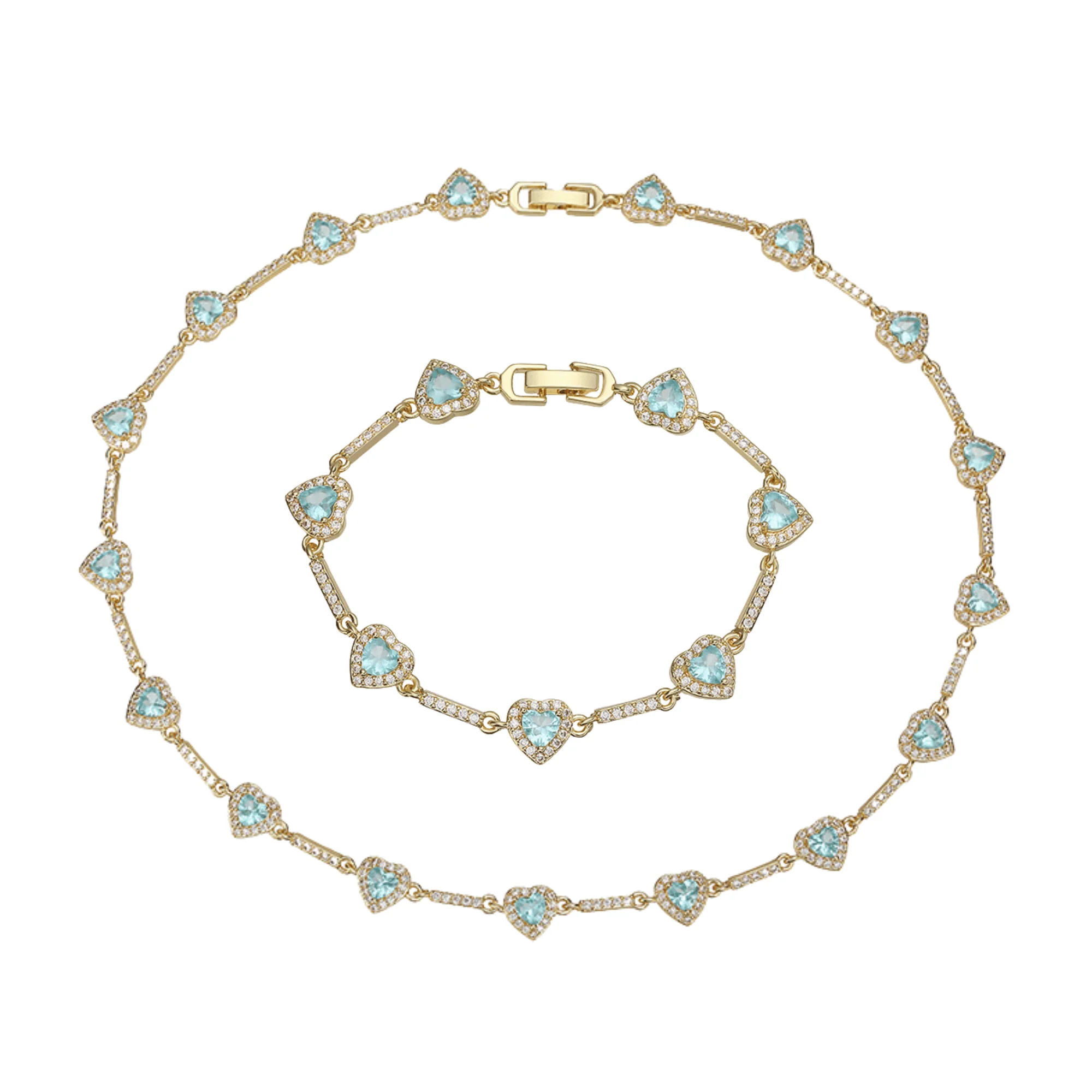 “Heartline” Gold-Tone Brass Colorful Zircon Heart Jewelry Set - Image 38