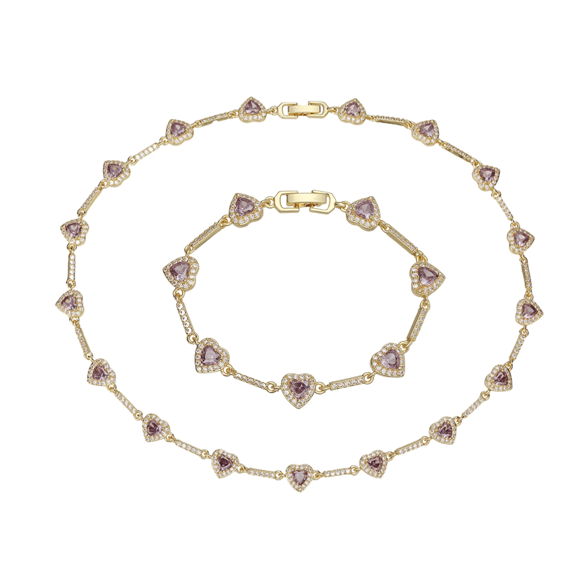 “Heartline” Gold-Tone Brass Colorful Zircon Heart Jewelry Set - Image 39