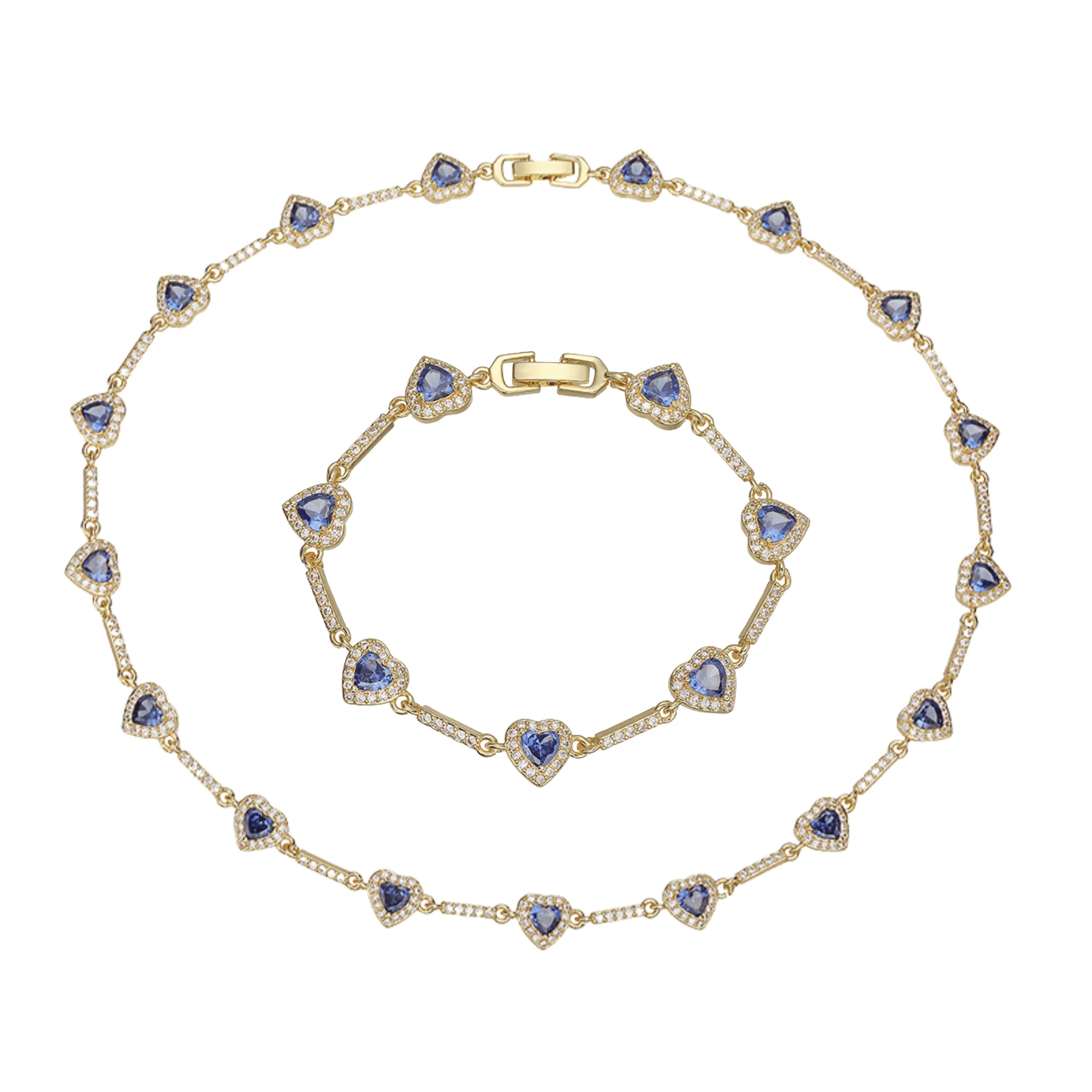 “Heartline” Gold-Tone Brass Colorful Zircon Heart Jewelry Set - Image 40