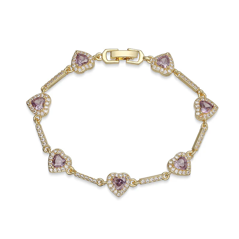 “Heartline” Gold-Tone Brass Colorful Zircon Heart Jewelry Set - Image 7