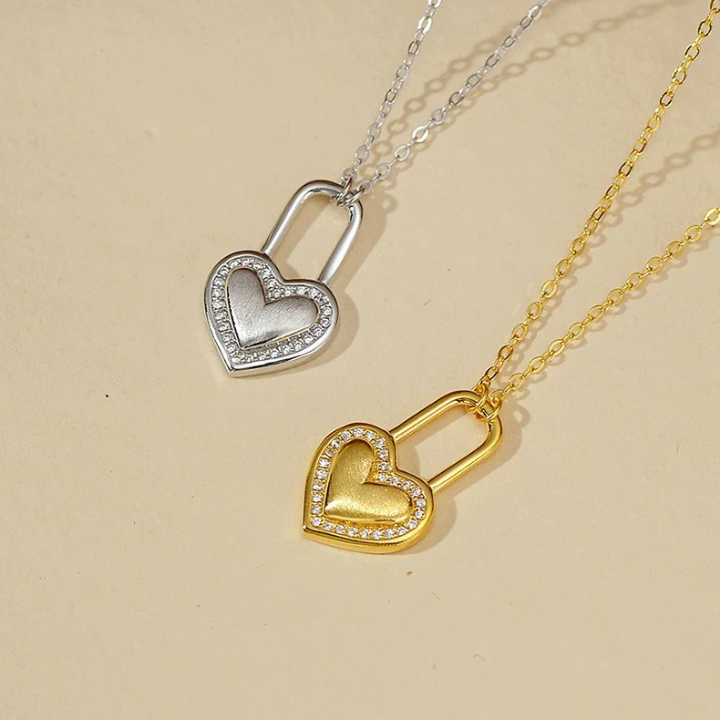 “Heartlock Grace” 925 Sterling Silver Micro Pavé Heart Lock Necklace - Image 3
