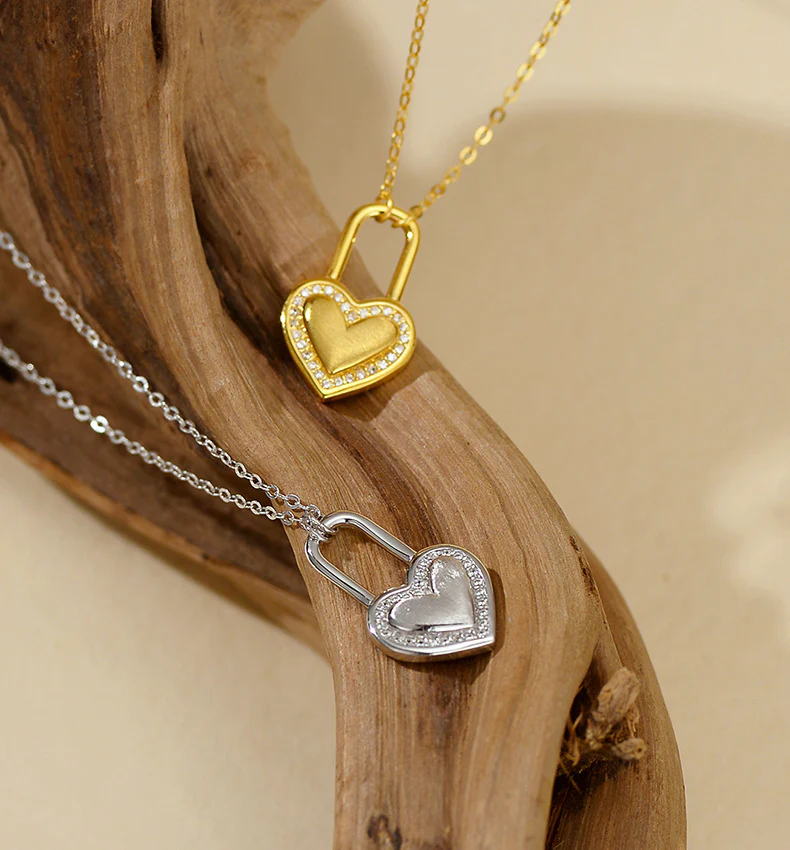 “Heartlock Grace” 925 Sterling Silver Micro Pavé Heart Lock Necklace - Image 4