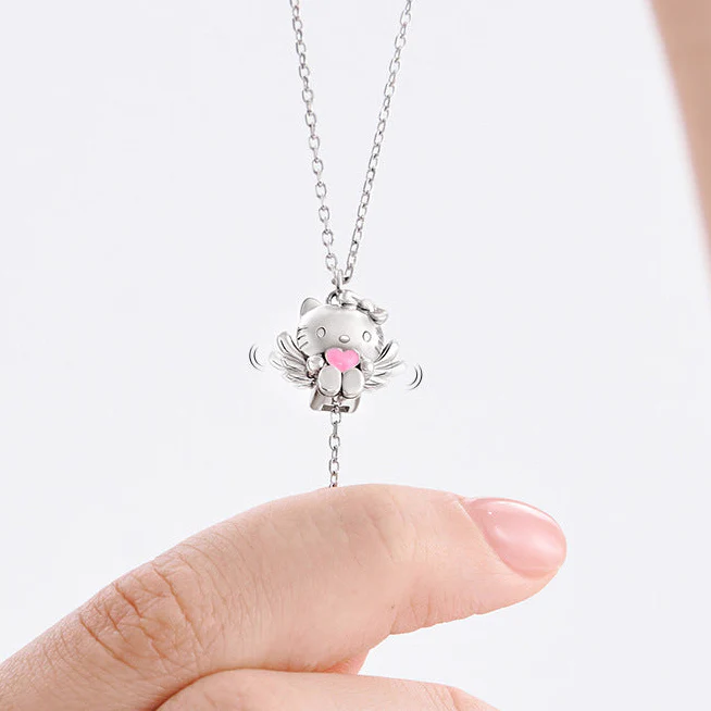 Hello Kitty Angel Heart 925 Sterling Silver Interactive Wing Necklace - Image 3