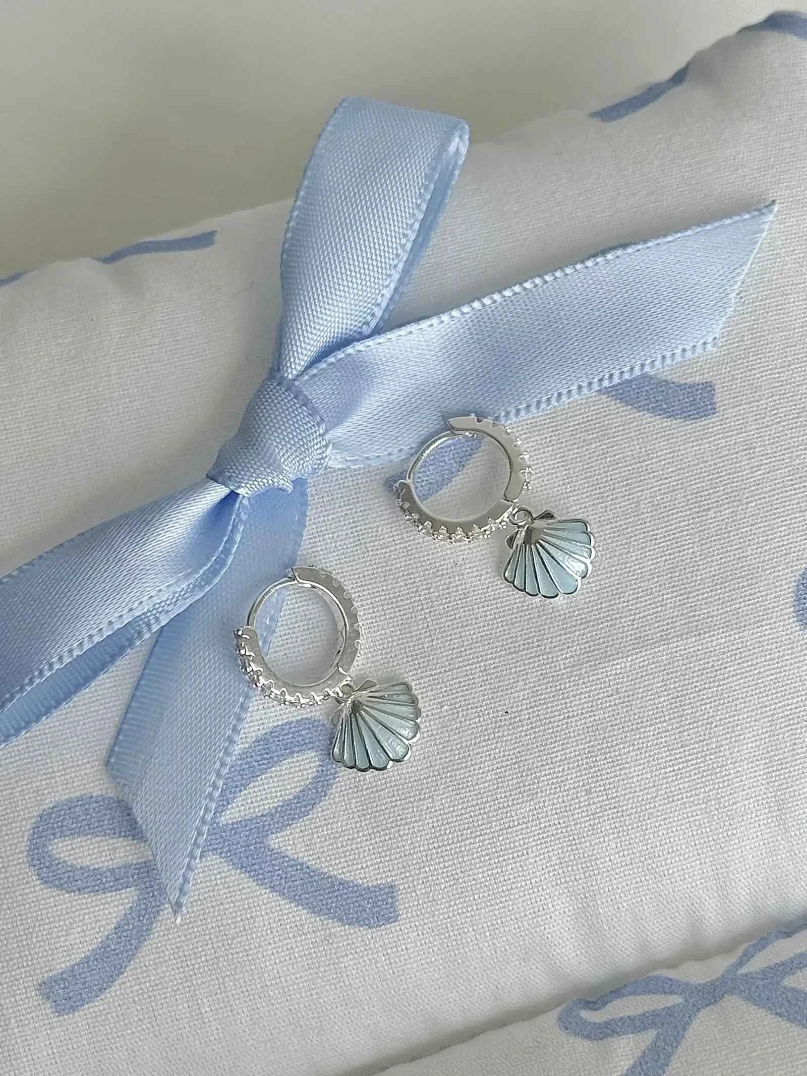 "Island Diary" 925 Sterling Silver Light Blue Shell Earrings - Delicate, Fresh, and Chic - Image 3