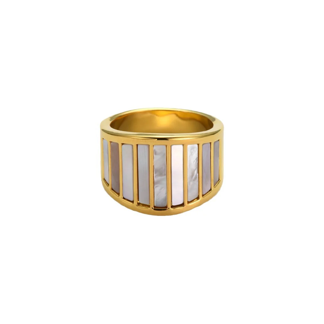 Ivory Column Mother-of-Pearl 18K Gold-Plated Brass Ring