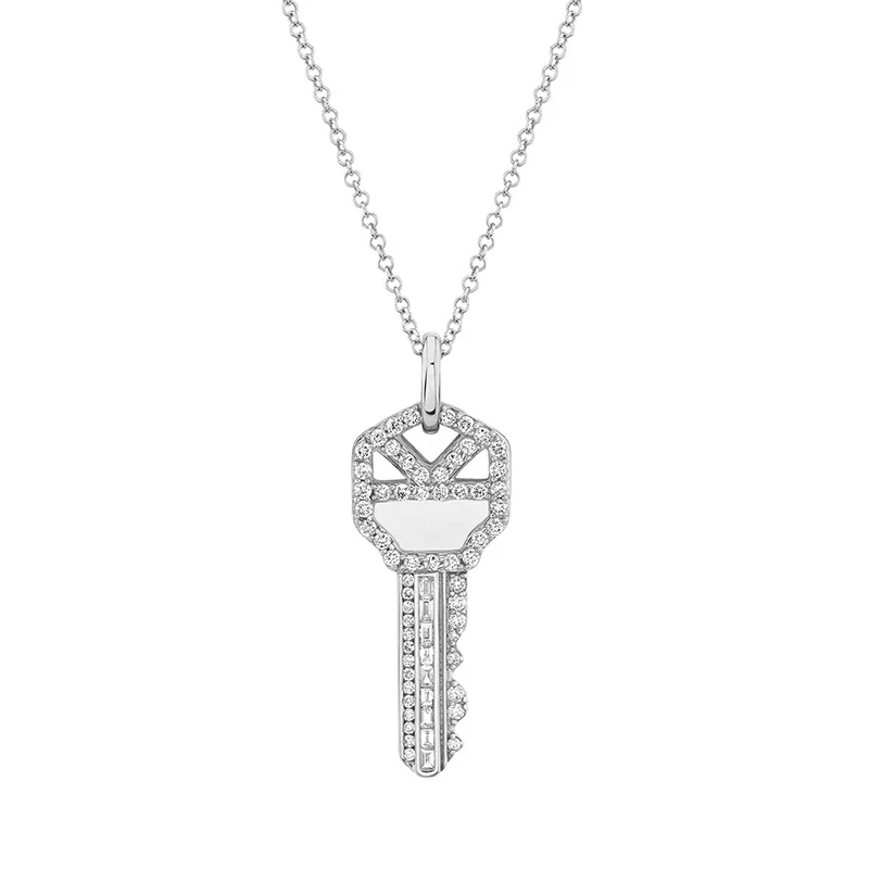 “Key of Power” 925 Sterling Silver Pavé Key Pendant Necklace - Image 2