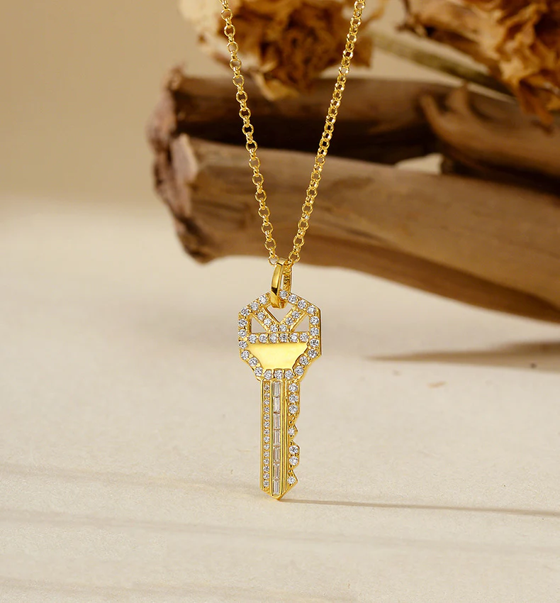“Key of Power” 925 Sterling Silver Pavé Key Pendant Necklace - Image 5