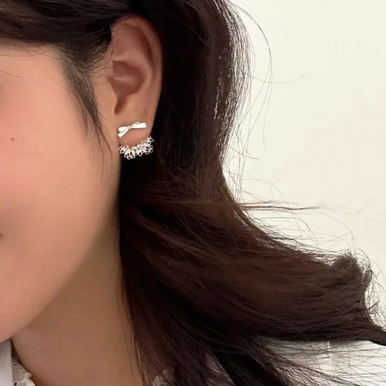 "Lace Dress Bow" 925 Sterling Silver Earrings - Sweet, Delicate, and Full of Romance - Image 4