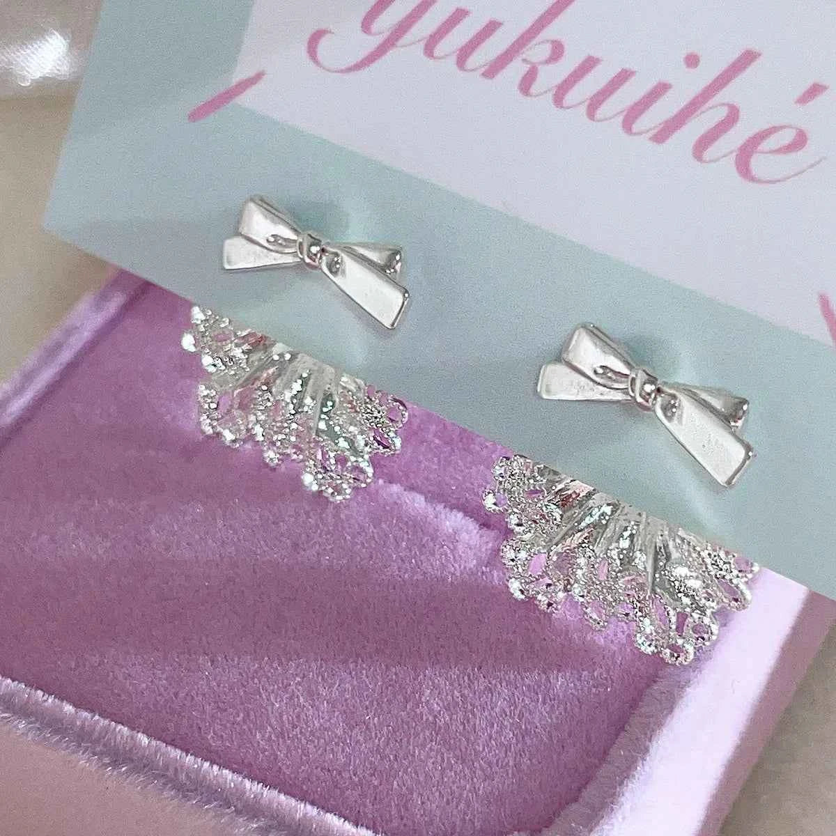 "Lace Dress Bow" 925 Sterling Silver Earrings - Sweet, Delicate, and Full of Romance - Image 5