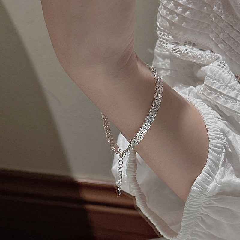 "Lace Geometry" S999 Sterling Silver Double-Strand Bracelet - Image 2