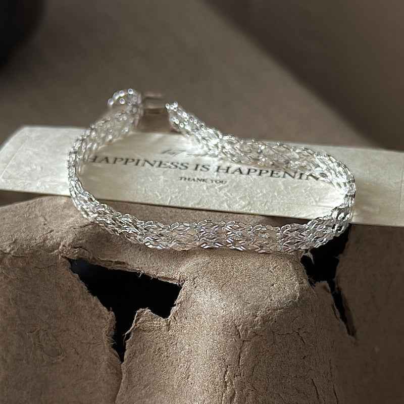 "Lace Geometry" S999 Sterling Silver Double-Strand Bracelet - Image 3