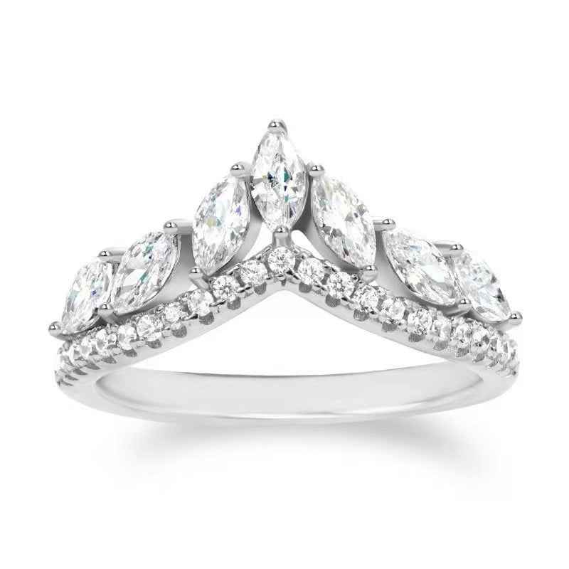 “Laurel Tiara” S925 Sterling Silver Marquise Crown Band Ring