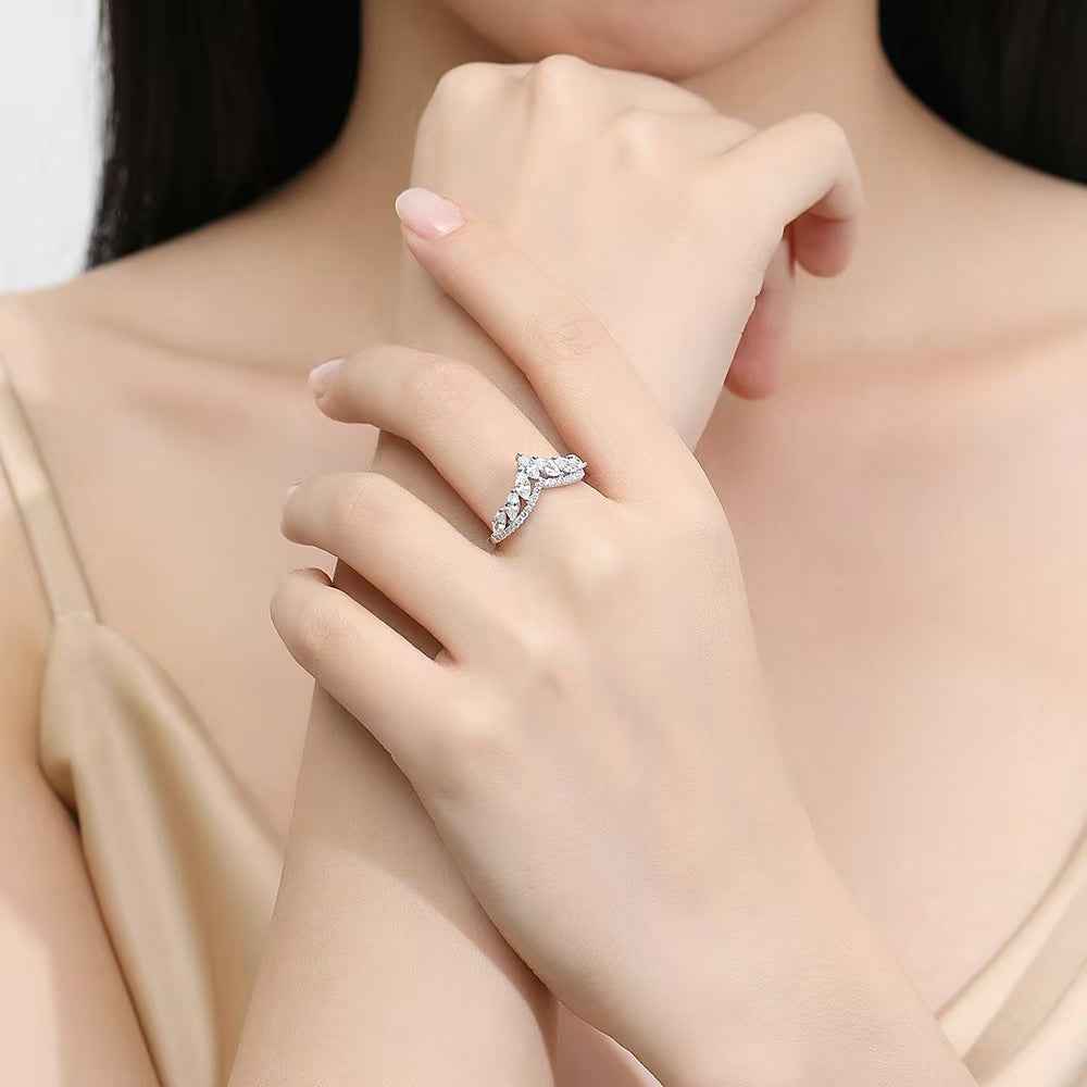 “Laurel Tiara” S925 Sterling Silver Marquise Crown Band Ring - Image 2