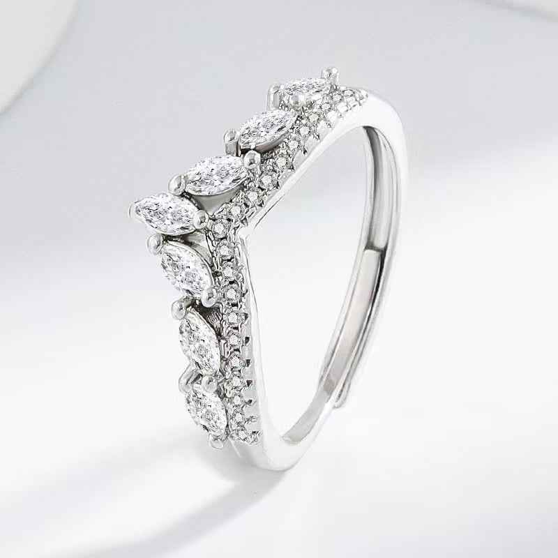 “Laurel Tiara” S925 Sterling Silver Marquise Crown Band Ring - Image 3