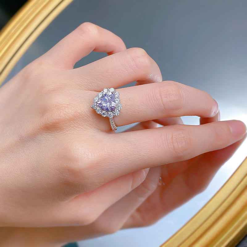 “Lavender Crown” 925 Sterling Silver Heart Halo High Carbon Diamond Ring - Image 2