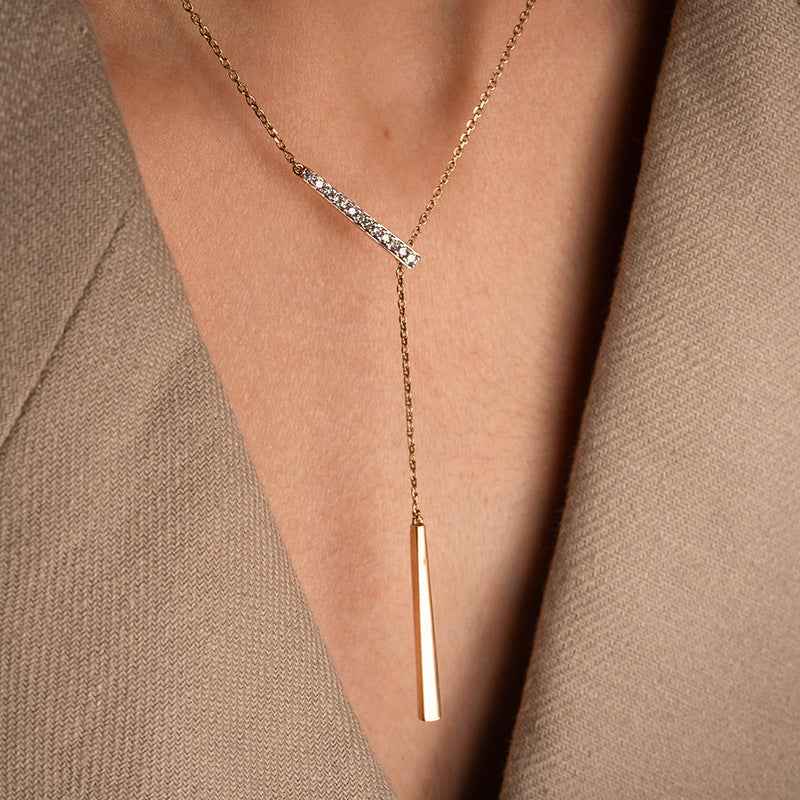 “Linear Éclat” S925 Sterling Silver Geometric Bar Pendant Necklace - Image 4