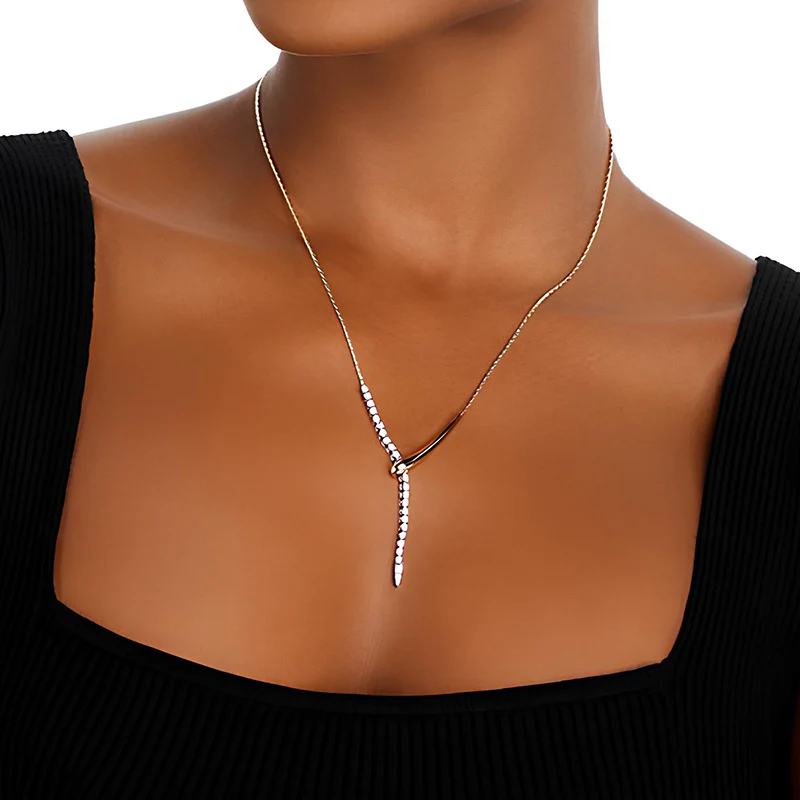“Linear Grace” S925 Sterling Silver Geometric Tassel Necklace - Image 2