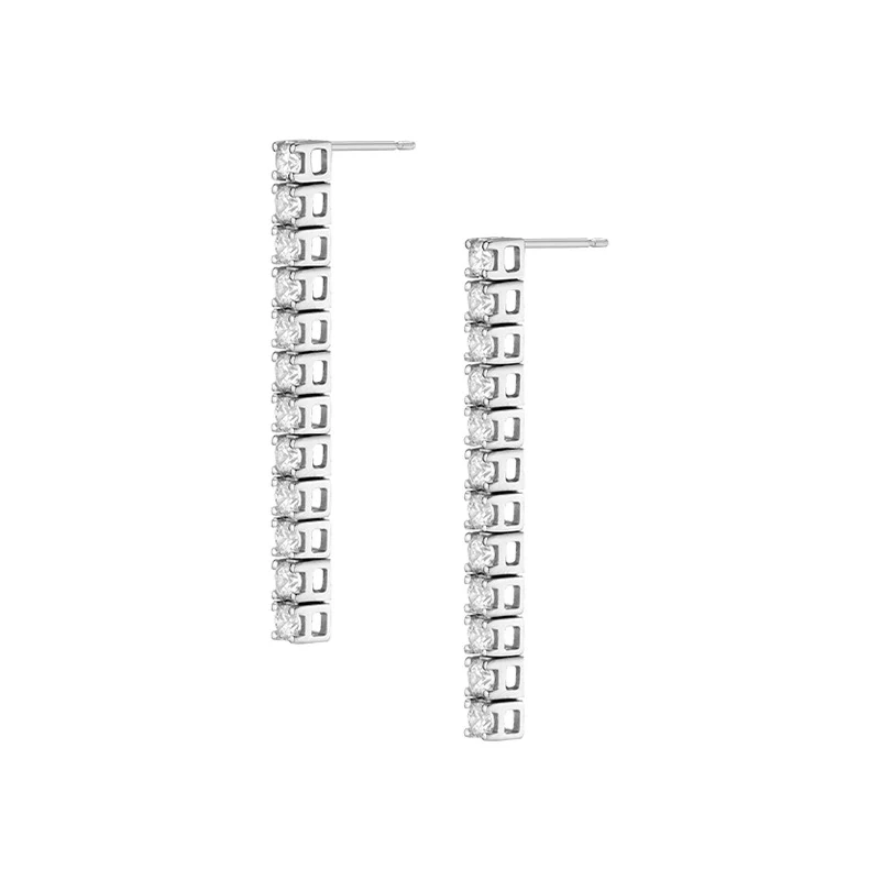 “Linear Radiance” 925 Sterling Silver Diamond Bar Drop Earrings - Image 3