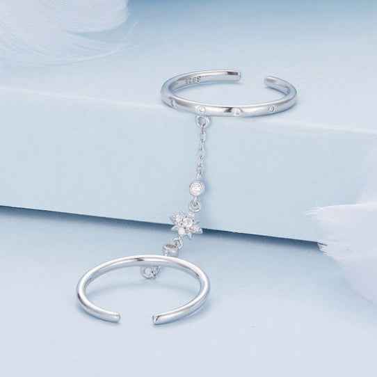 “Linked Balance” 925 Sterling Silver Double Open Chain Adjustable Ring - Image 3