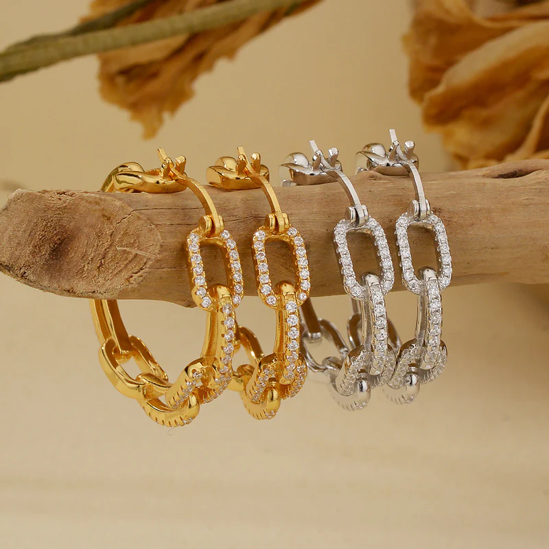 "Linked Geometry" 925 Sterling Silver Earrings – Gold & White Gold Plated