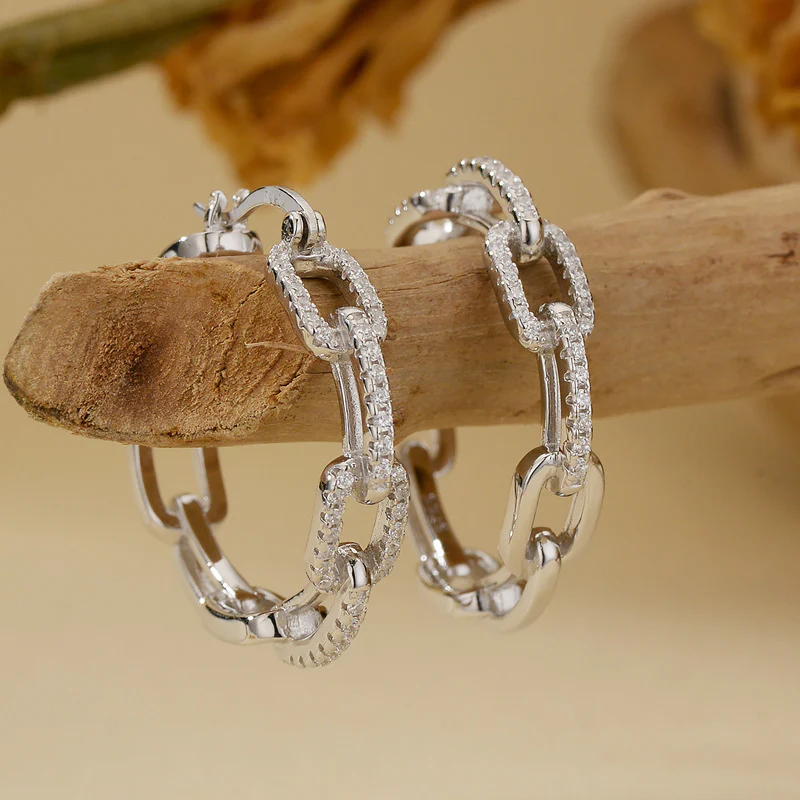 "Linked Geometry" 925 Sterling Silver Earrings – Gold & White Gold Plated - Image 3