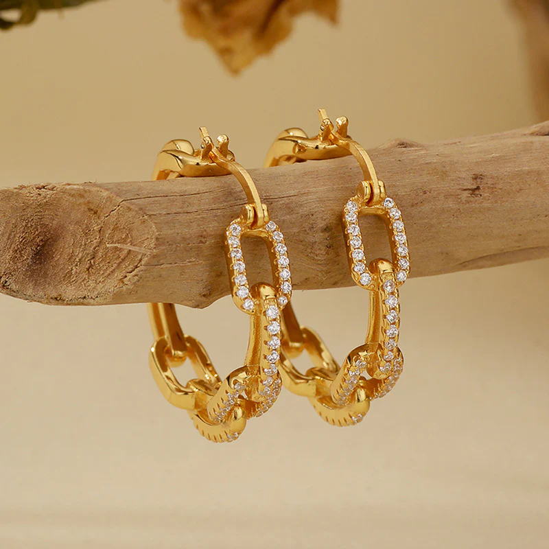 "Linked Geometry" 925 Sterling Silver Earrings – Gold & White Gold Plated - Image 5