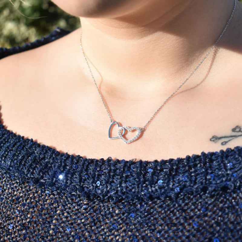 “Linked Hearts” 925 Sterling Silver Double Heart Necklace - Image 2