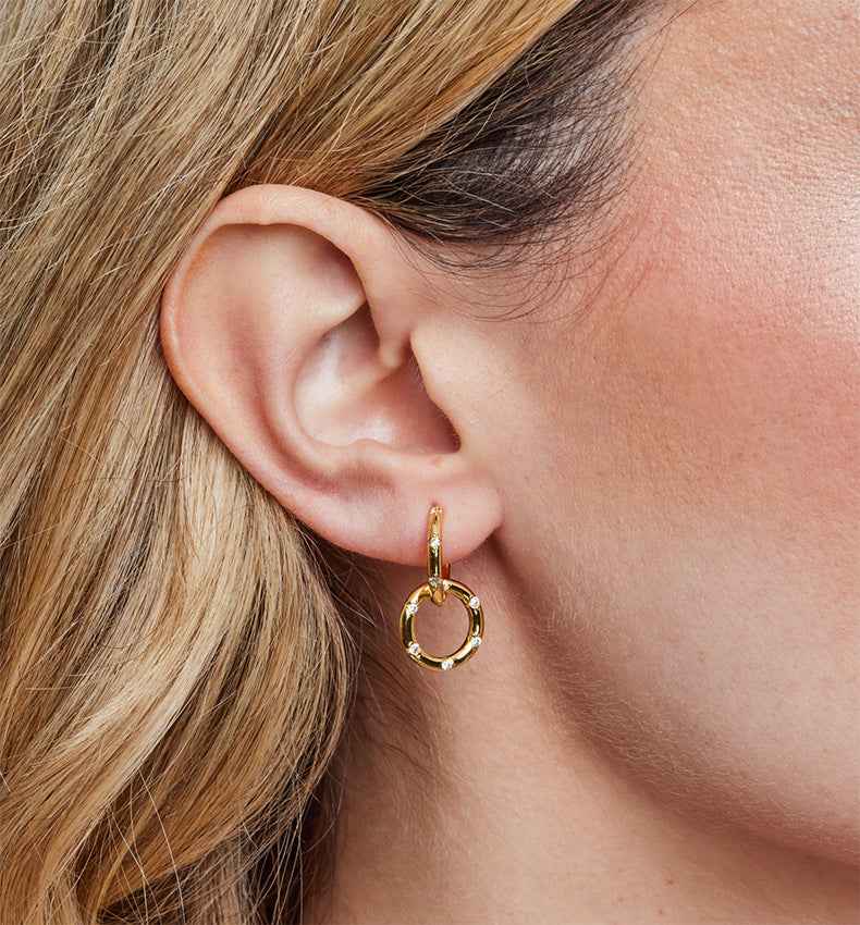 “Linked Radiance” 925 Sterling Silver Double-Hoop Pavé Zircon Earrings - Image 2