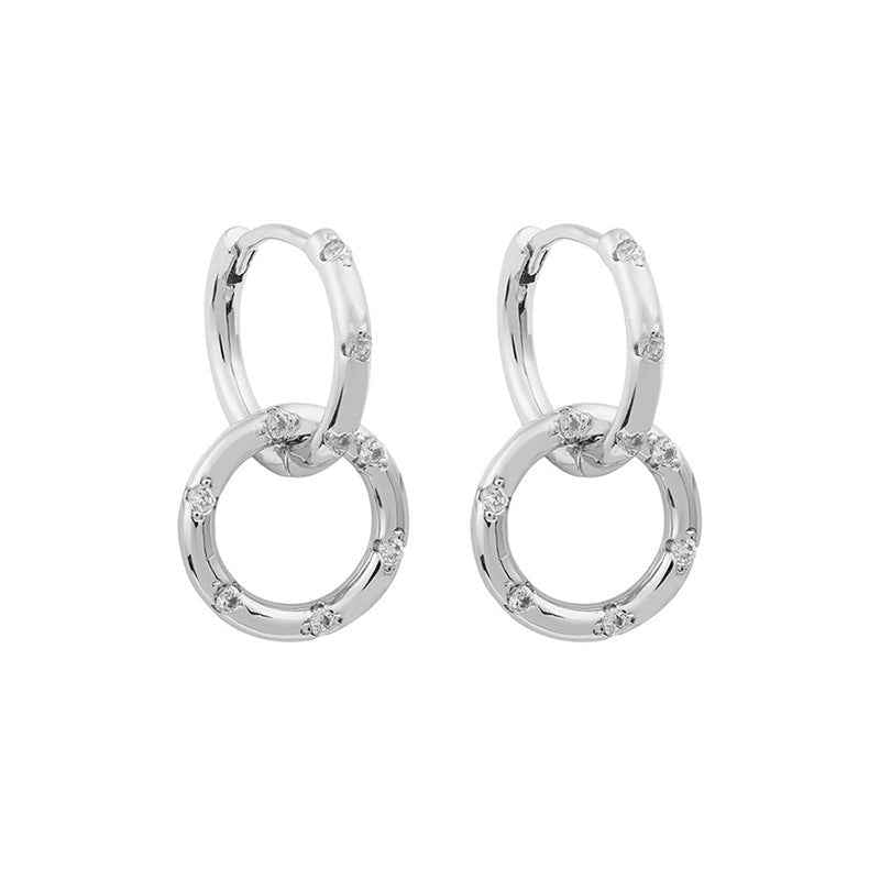“Linked Radiance” 925 Sterling Silver Double-Hoop Pavé Zircon Earrings - Image 3