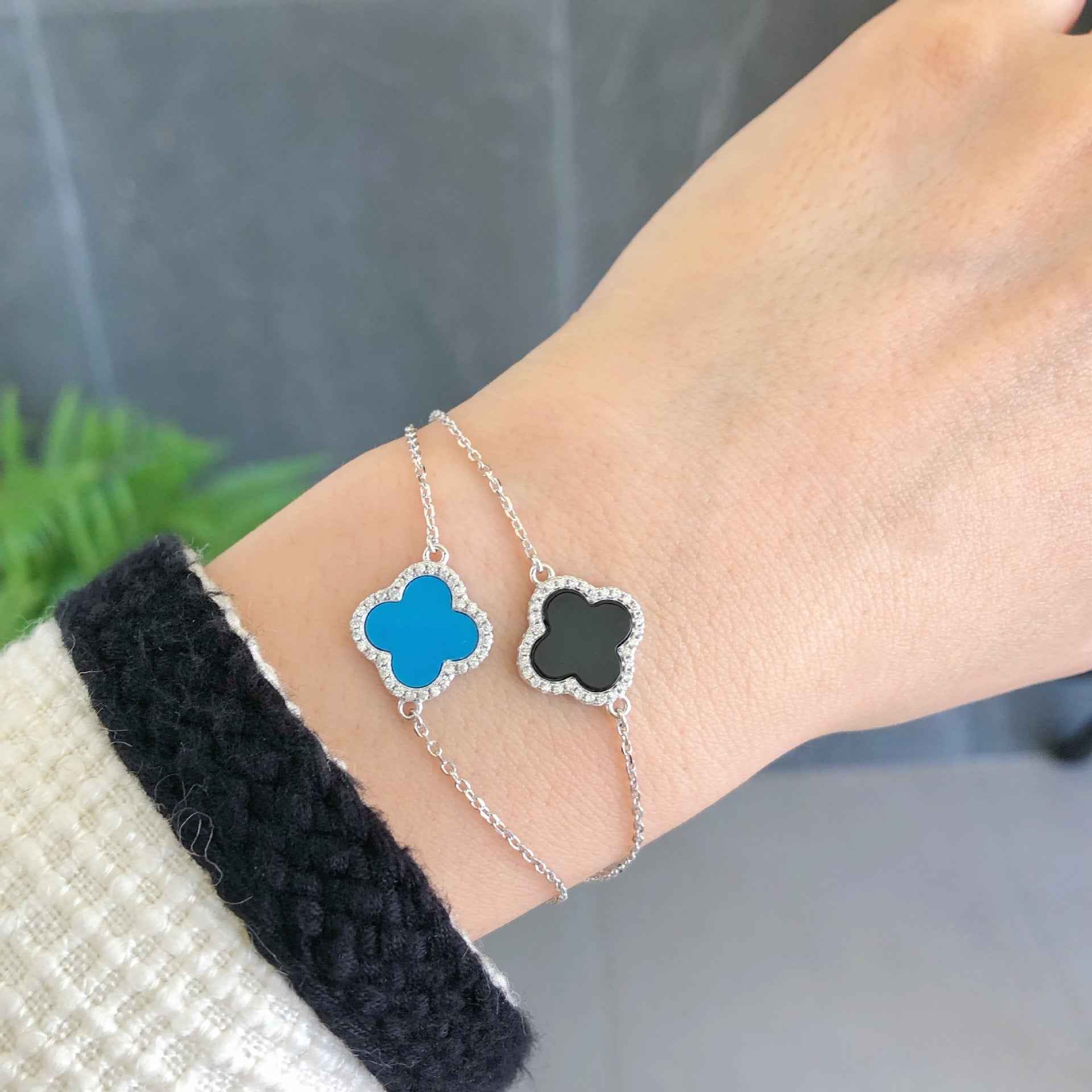 “Lucky Clover Élite” S925 Sterling Silver Pavé Clover Bracelet - Image 4