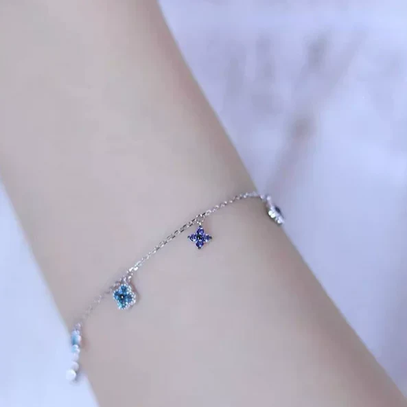 "Lucky Clover Garden" Sterling Silver Gemstone Bracelet - Image 2