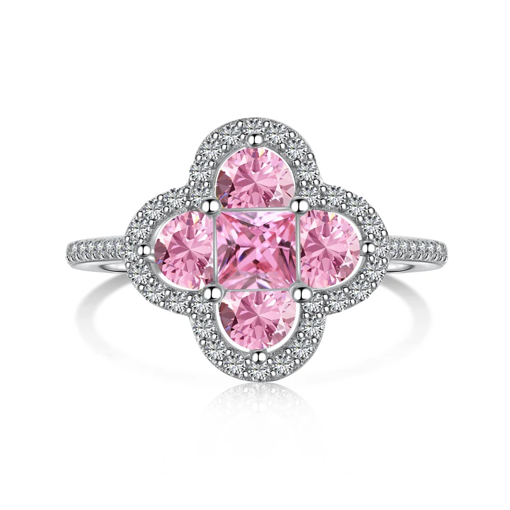 "Lucky Clover" – S925 Silver Four-Leaf Clover Necklace & Stud Earrings Set in White or Pink CZ - Image 5