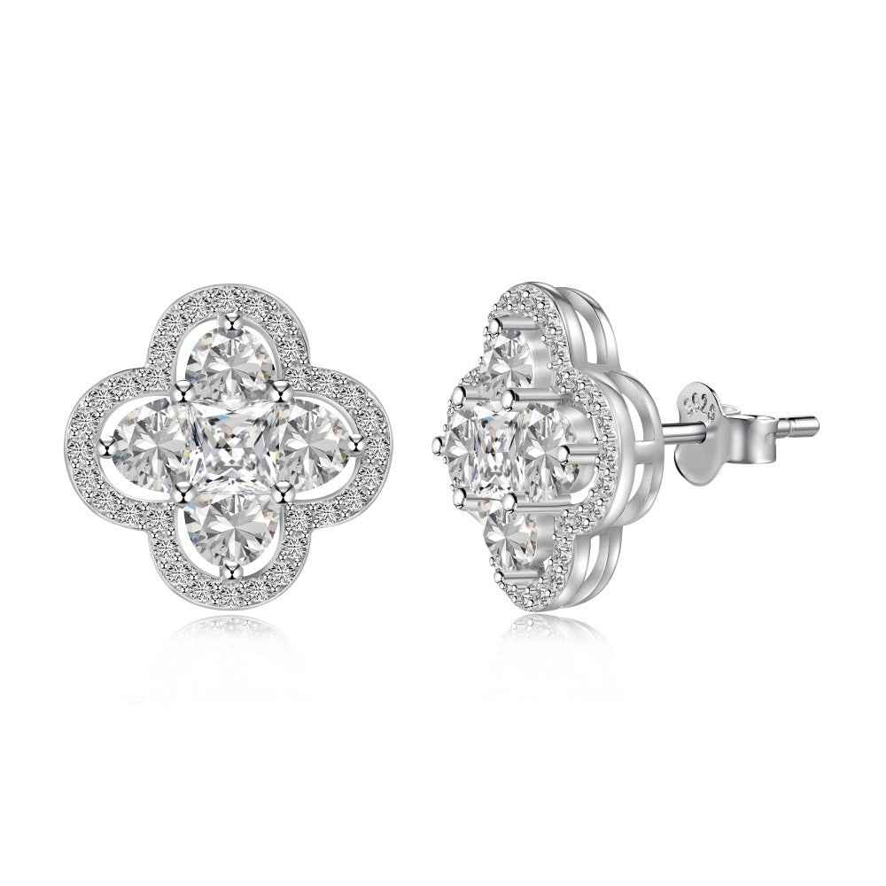 "Lucky Clover" – S925 Silver Four-Leaf Clover Necklace & Stud Earrings Set in White or Pink CZ - Image 7