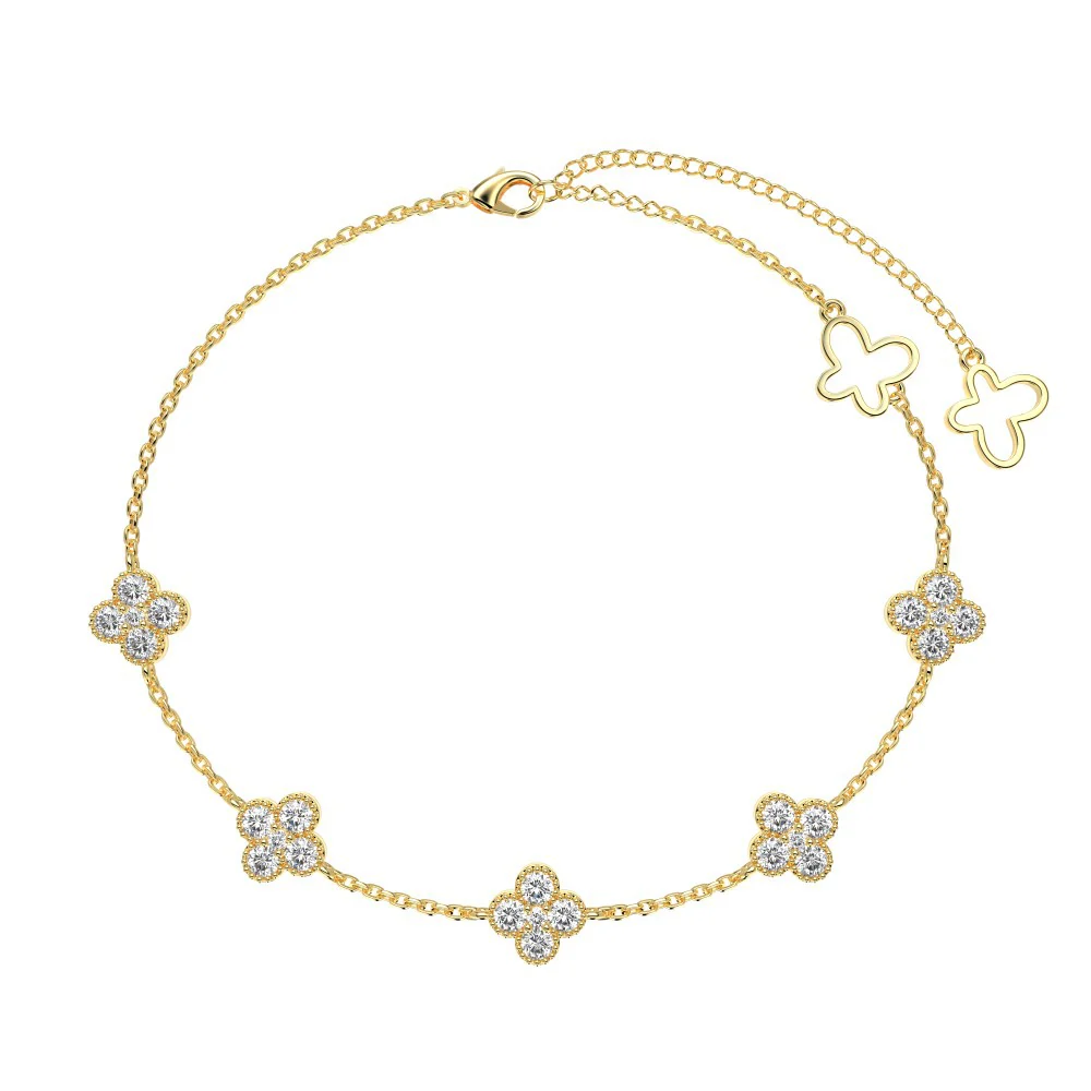 “Lucky Clover Waltz” 925 Sterling Silver Clover Zircon Bracelet - Image 4