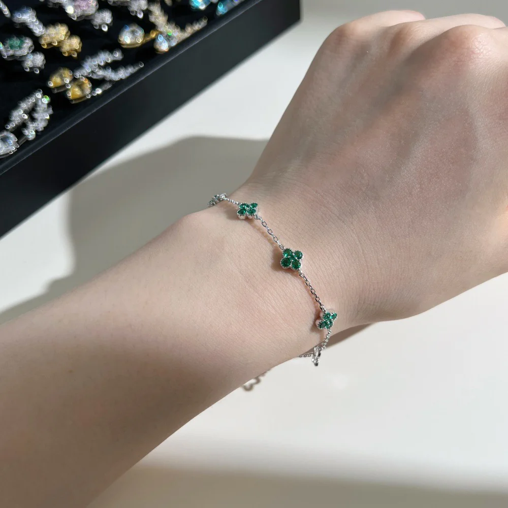 “Lucky Clover Waltz” 925 Sterling Silver Clover Zircon Bracelet - Image 5