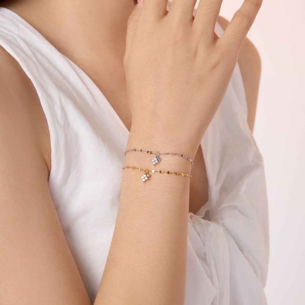“Lucky Glint” S925 Sterling Silver Clover Charm Bracelet - Image 2