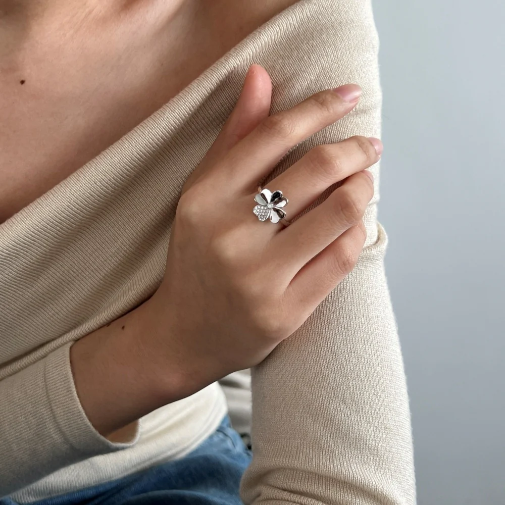 “Lucky Heart Clover” S925 Sterling Silver Heart Clover Jewelry Set (Necklace & Ring) - Image 3