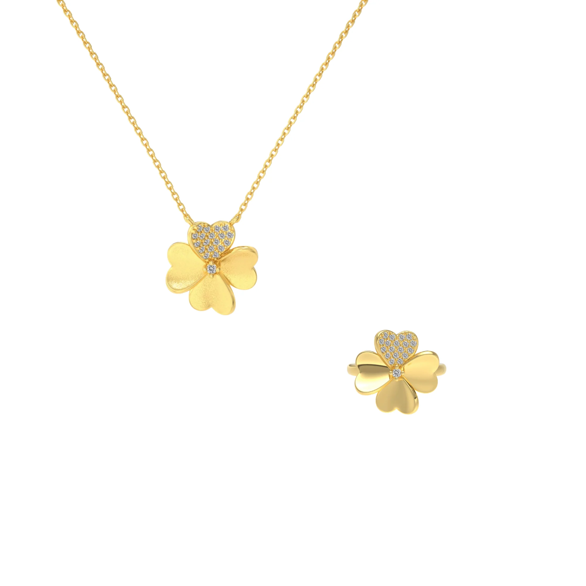 “Lucky Heart Clover” S925 Sterling Silver Heart Clover Jewelry Set (Necklace & Ring) - Image 5